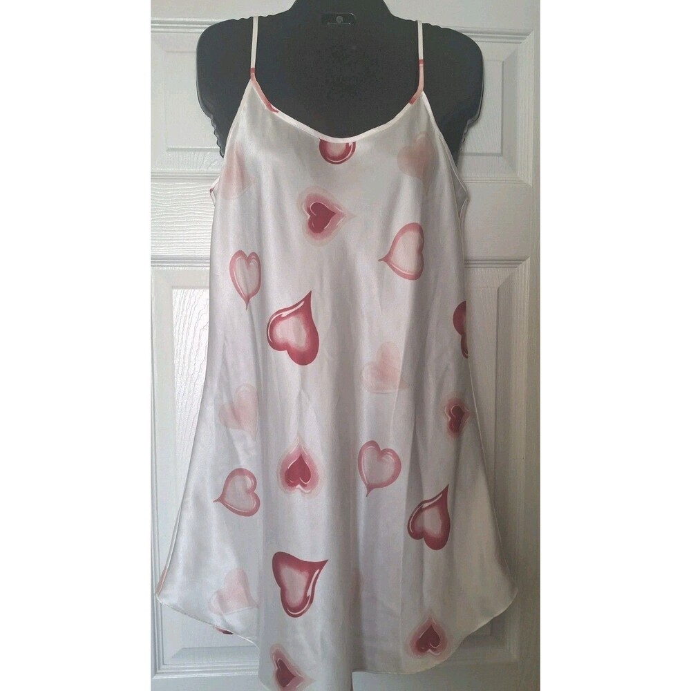 Vintage 90s Shiny Satin Slip Dress TR Bentley Medium Hearts Chemise Coquette